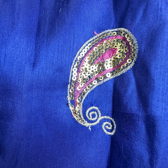 Vintage Blue Embroidered Gold Sequins Paisley All Over Embellished Trim Skirt - Picture 10 of 15